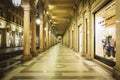 Night view of the traditional Portico in Via Roma in Turin