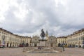 Turin, Italy -June 12, 2018 :Piazza San Carlo square and twin churches of Santa Cristina and San Carlo Borromeo in the Old Town ce