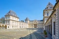 Valentino castle and empty court in a sunny day in Piedmont, Turin, Italy