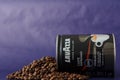 TURIN, ITALY - 2 May 2019: Lavazza Coffee Jar on the Violet Background. Different kind and taste of Lavazza Coffee in Package,
