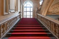 Turin, Italy - Palazzo Barolo staircase. Luxury palace with old baroque interior and red carpet Royalty Free Stock Photo