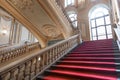 Turin, Italy - Palazzo Barolo staircase. Luxury palace with old baroque interior and red carpet