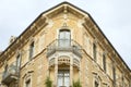 Art Nouveau building architecture corner with floral decorations in Turin, Italy