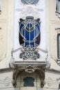 Art Nouveau building villa Fenoglio Lafleur bow window detail in Turin, Italy Royalty Free Stock Photo