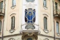 Art Nouveau building villa Fenoglio Lafleur bow window detail with floral decorations in Turin Royalty Free Stock Photo