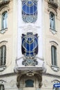 Art Nouveau building villa Fenoglio Lafleur bow window detail with floral decorations in Turin, Italy Royalty Free Stock Photo