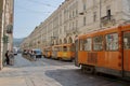 Turin, Italy - september 2020: historic trams pass along the central Via Po