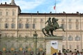 Turin, Italy - september 2020: panoramic view of Castello Square and Rome street from the courtyard of the royal palace