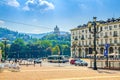 Iazza Vittorio Veneto main square of Torino city, street lamp in Turin Royalty Free Stock Photo