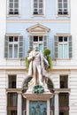 Turin, Italy - 06 September 2017. The statue of Vincenzo Gioberti a famous Italian philosopher, with the facade of Carignano Thea