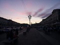 Turin Italy. Streets of the city at night