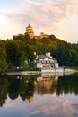 Turin, Italy. Sunset view of the Church of Santa Maria al Monte dei Cappuccini with the clouds below reflected in the River Po. Royalty Free Stock Photo