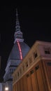 Turin mole Antonelliana illuminated at night with clear skies