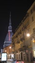 Turin mole Antonelliana illuminated at night with clear skies
