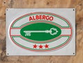 TURIN - OCT 2019: Three-star hotel (albergo in Italian) sign