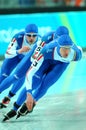 Turin 2006 Olympic Winter Games, Speed Skating competition, Matteo Anesi,Enrico Fabris and Ippolito Sanfratello, during the race. Royalty Free Stock Photo