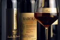 Turin, Piedmont, Italy. -01/02/2021-  Bottles of Piedmont aged red wine Barolo Royalty Free Stock Photo