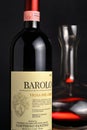 Turin, Piedmont, Italy. -01/02/2021-  Bottles of Piedmont aged red wine Barolo Royalty Free Stock Photo