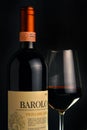 Turin, Piedmont, Italy. -01/02/2021-  Bottle of Piedmont aged red wine Barolo Royalty Free Stock Photo