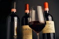 Turin, Piedmont, Italy. -01/02/2021-  Bottles of Piedmont aged red wine Barolo Royalty Free Stock Photo