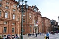 Turin, Piedmont/Italy -04/20/2019- Turin the curved brick faÃÂ§ade of Palazzo Carignano, home to the first parliament of Italy