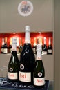 Turin, Piedmont/Italy-10/24/2009- The `Wineshow Fair`. Bottles of sparkling white wine Asti.