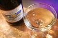 Turin, Piedmont, Italy. -10/26/2009- Fair `Wine show` glass of sweet sparkling wine Moscato d`Asti.