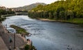 Turin, Piedmont, Italy. July 2020. Beautiful evening view of the Po river. People enjoy relaxing along the river and the panorama Royalty Free Stock Photo