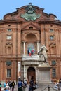 Turin, Piedmont/Italy -04/20/2019- Turin the curved brick faÃÂ§ade of Palazzo Carignano, home to the first parliament of unified