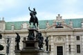 Turin, Piedmont/Italy Turin the equestrian statue of Carlo Alberto of Savoy and the National Library on background