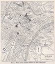 Vintage map of Turin 1930s.