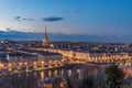 Turin skyline at dusk, Torino, Italy, panorama cityscape with the Mole Antonelliana over the city. Scenic colorful light and drama Royalty Free Stock Photo