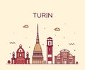 Turin skyline Northern Italy Trendy vector style