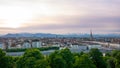 Turin skyline at sunset. Torino, Italy, panorama cityscape with the Mole Antonelliana over the city. Scenic colorful light and dra Royalty Free Stock Photo