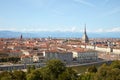 Turin skyline view, Mole Antonelliana tower and Po river in a sunny day in Italy