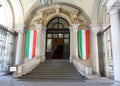 Turin, TO, Italy - August 25, 2015: Museum RISORGIMENTO ITALIANO with flags and text that means National Museum of the renaissance Royalty Free Stock Photo