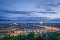 Turin (Torino), high definition panorama at twilight