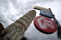 Turism in Italy, Pissa tower signs and posts Royalty Free Stock Photo