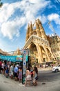 Turistic Bus in front Sagrada Familia Royalty Free Stock Photo