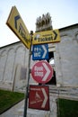 Turistic signs in Pissa italy, Pissa Tower Royalty Free Stock Photo