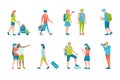 Turists at vector flat illustration set.