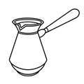 Turk vector icon. Hand-drawn illustration isolated on white background. Metal pot with a handle for brewing coffee