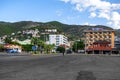 Ali Dizdaroglu Sk Square with Sunlight hotel and bus station in Alanya. Cityscape of Turkish