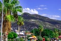 Mountain panorama of the Turkish resort with the sign I Love Alanya on the hill. Tropical