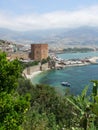 Turkey, Alanya - red tower and harbor