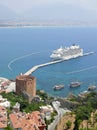 Turkey, Alanya - red tower and harbor