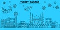 Turkey, Ankara winter holidays skyline. Merry Christmas, Happy New Year decorated banner with Santa Claus.Turkey, Ankara