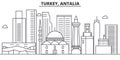 Turkey, Antalia architecture line skyline illustration. Linear vector cityscape with famous landmarks, city sights