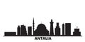 Turkey, Antalia city skyline isolated vector illustration. Turkey, Antalia travel black cityscape