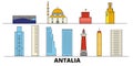 Turkey, Antalia flat landmarks vector illustration. Turkey, Antalia line city with famous travel sights, skyline, design